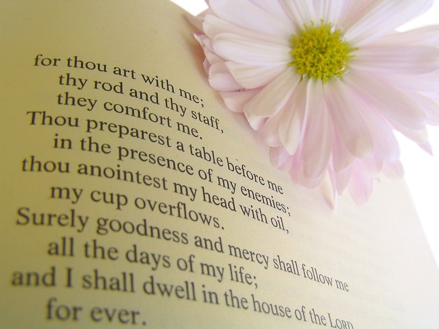 A well known psalm on a page in the Christian Bible.