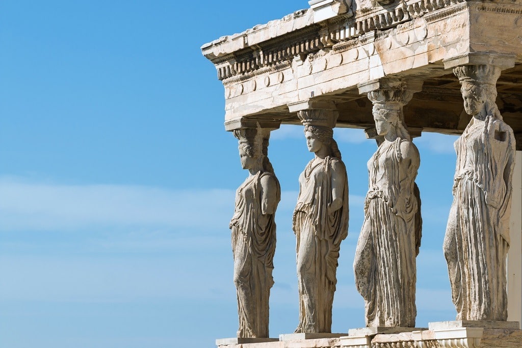 The Caryatid Porch of the Erechtheion Temple at Acropolis Hill.