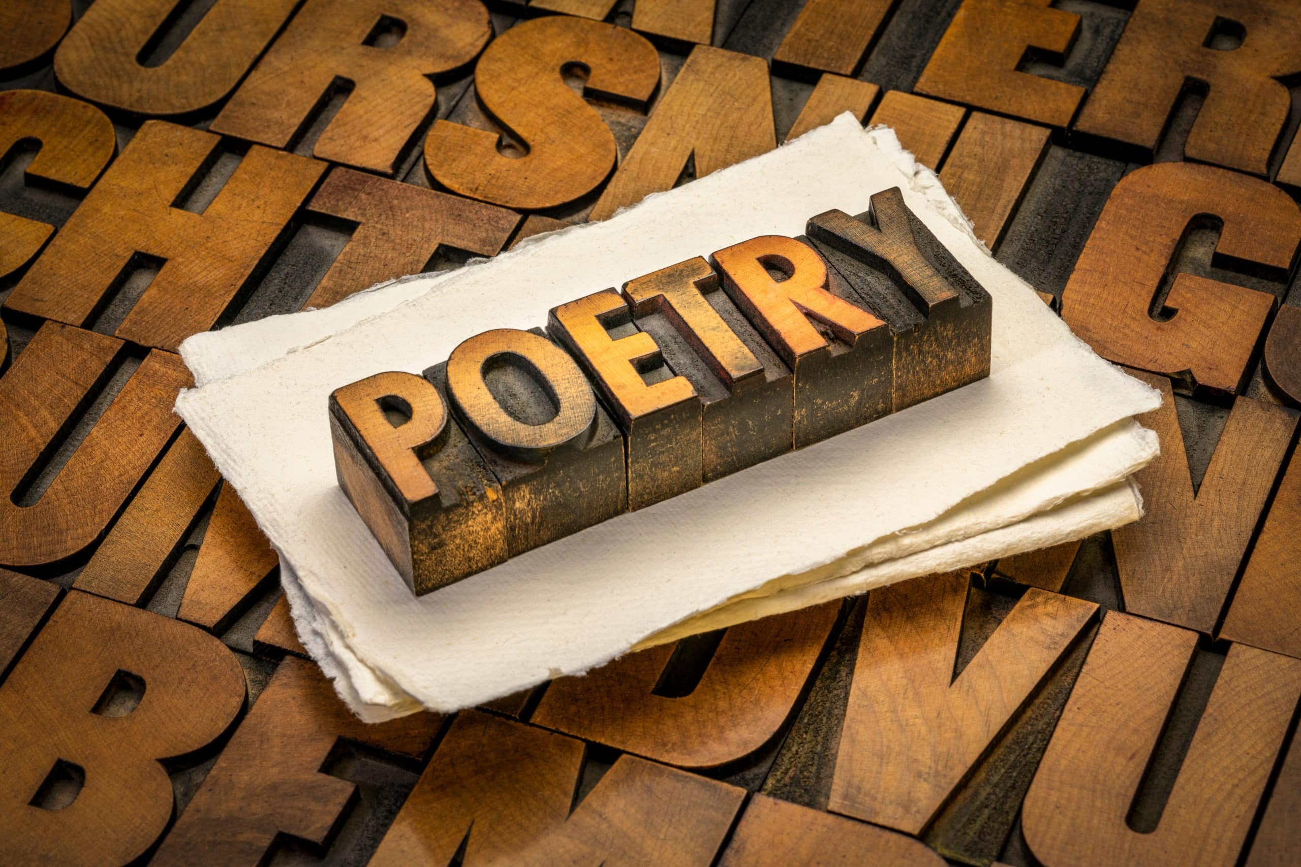 Poetry word abstract in wood type