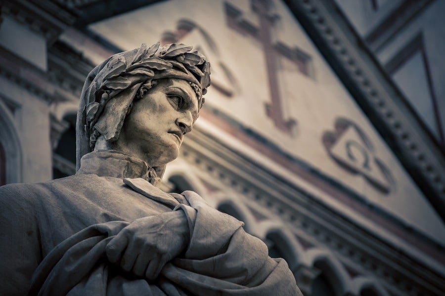 Statue of Dante Alighieri in Florence Italy.