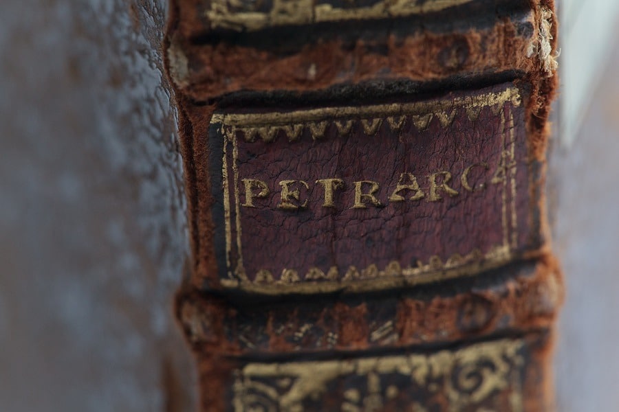 Il Petrarca, old leather book spine.