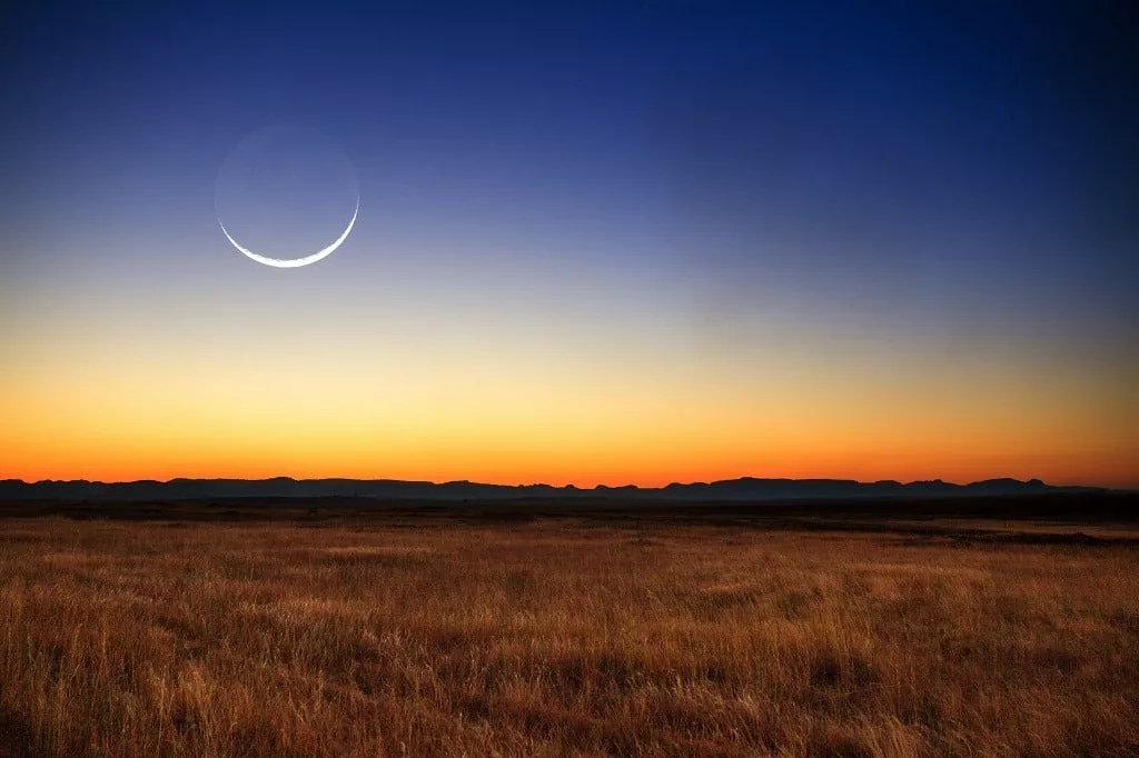 Beautiful new moon at sunset in Madagascar.