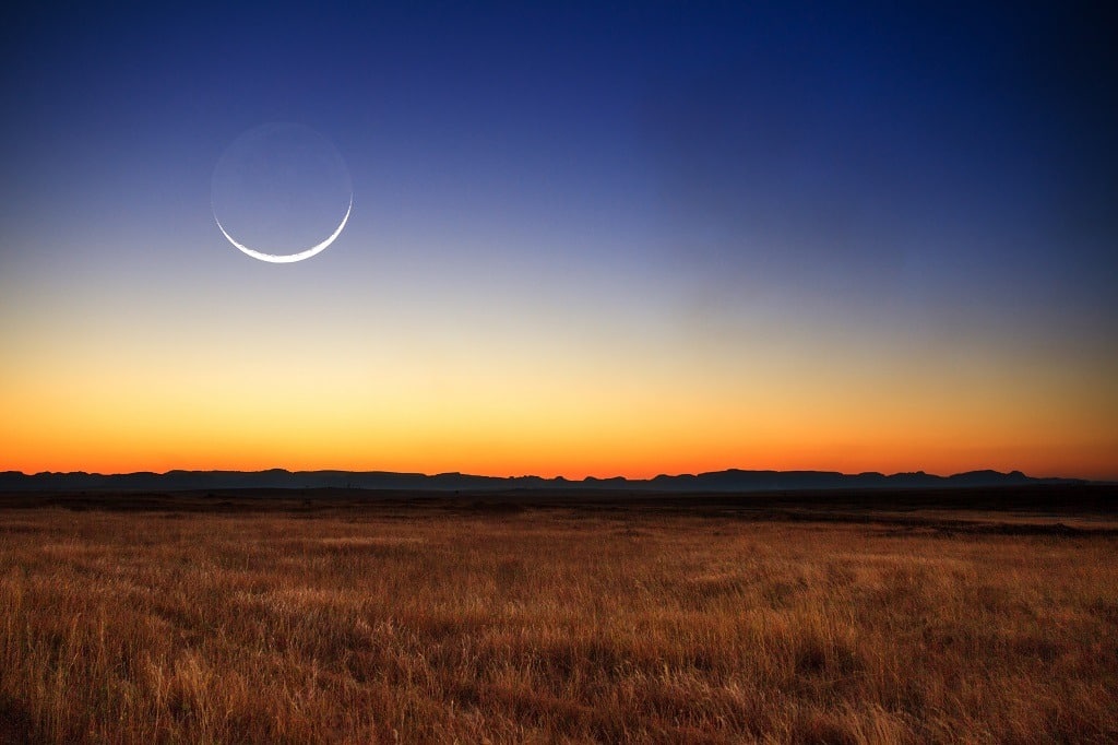 Beautiful new moon at sunset in Madagascar.