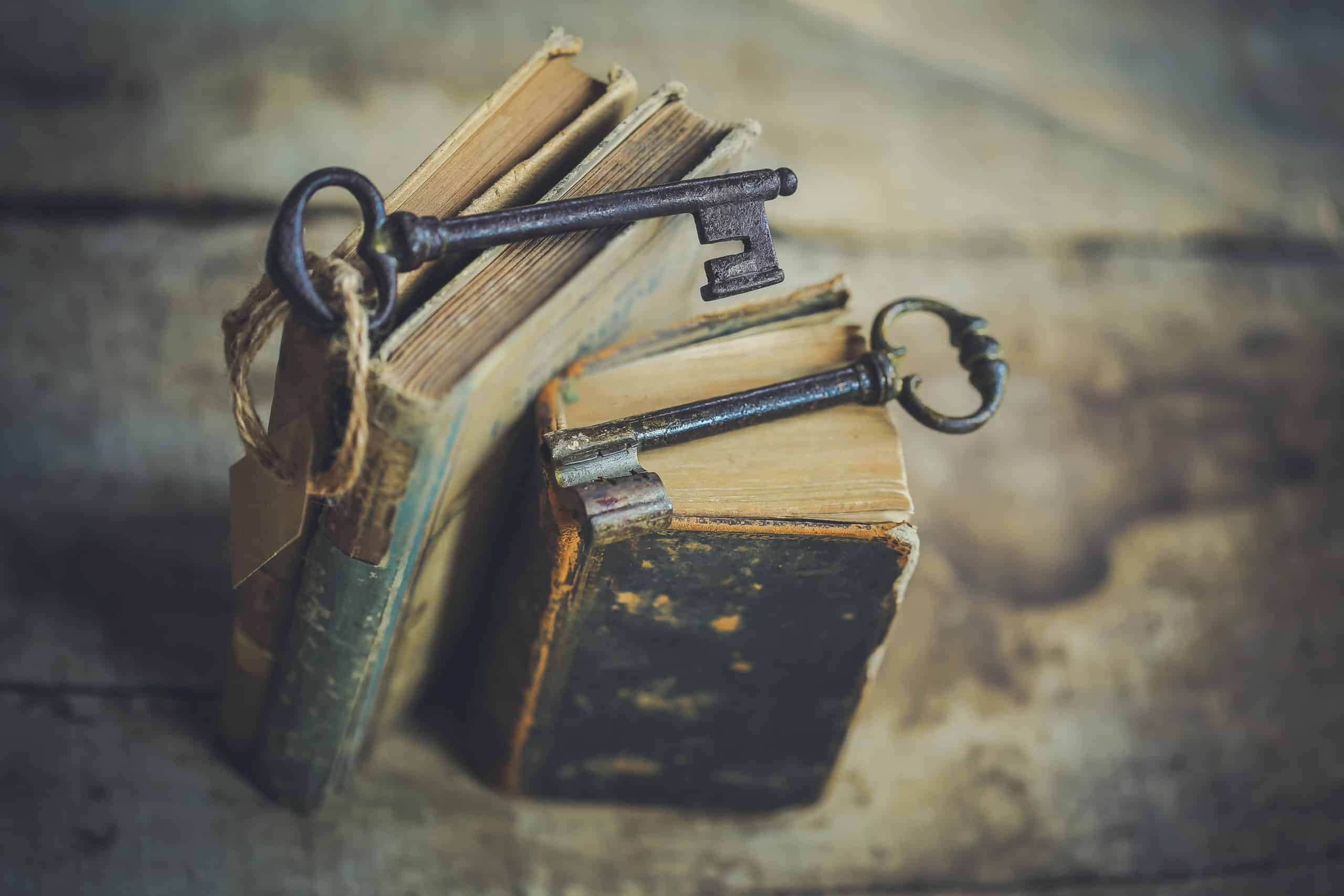 Old books and vintage keys