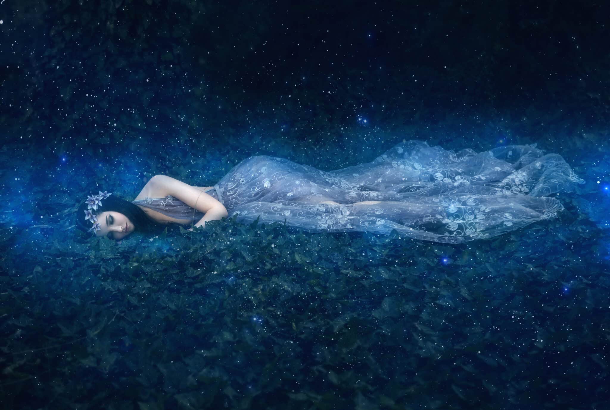 fantasy woman sleeping a mystical forest