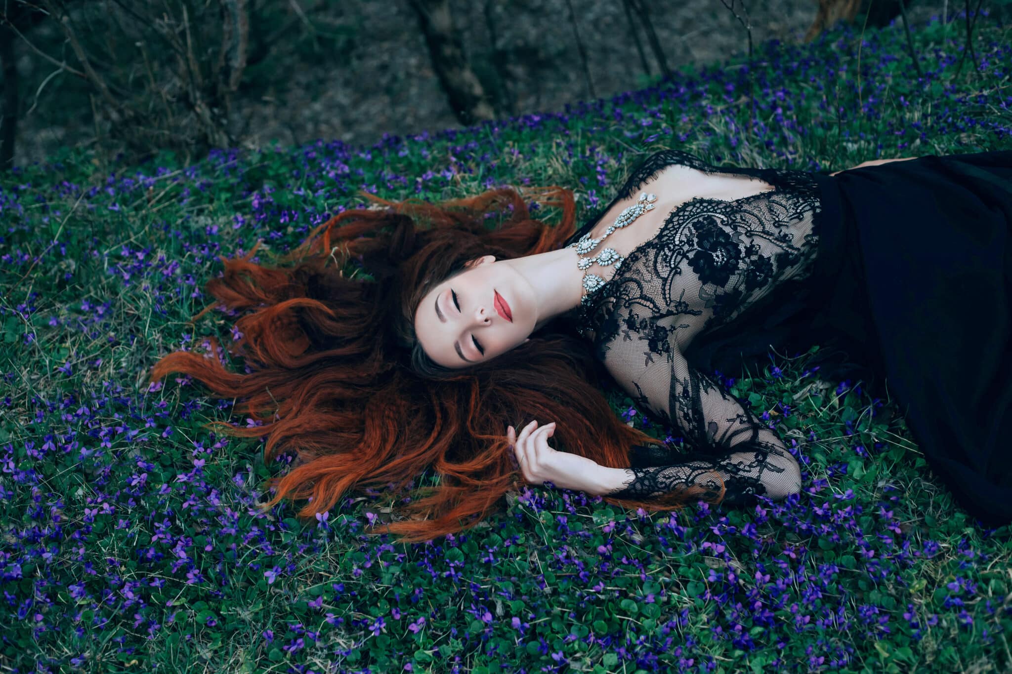 fantasy woman red hair lying sleep dream. 