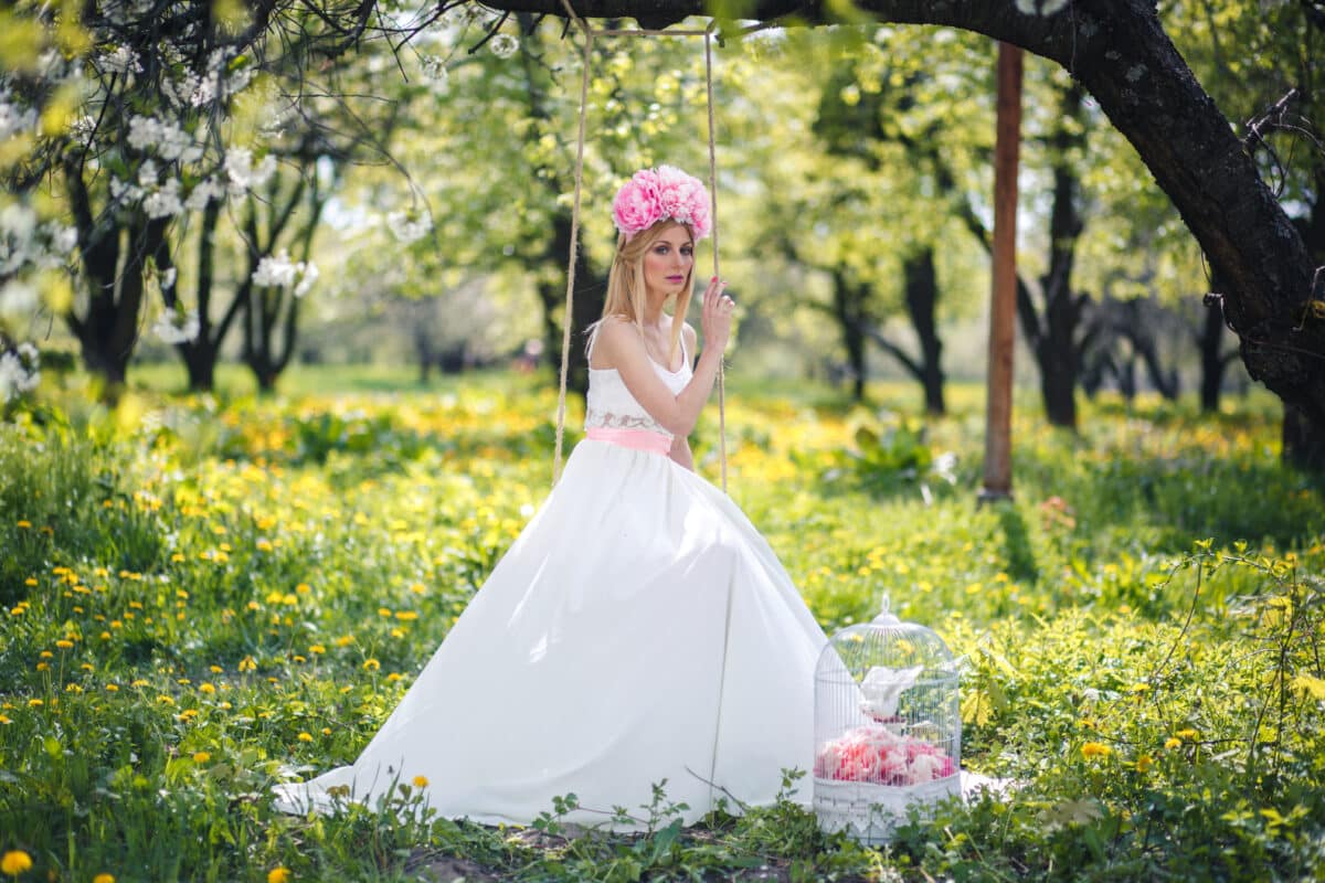 woman, nature, flower, cage