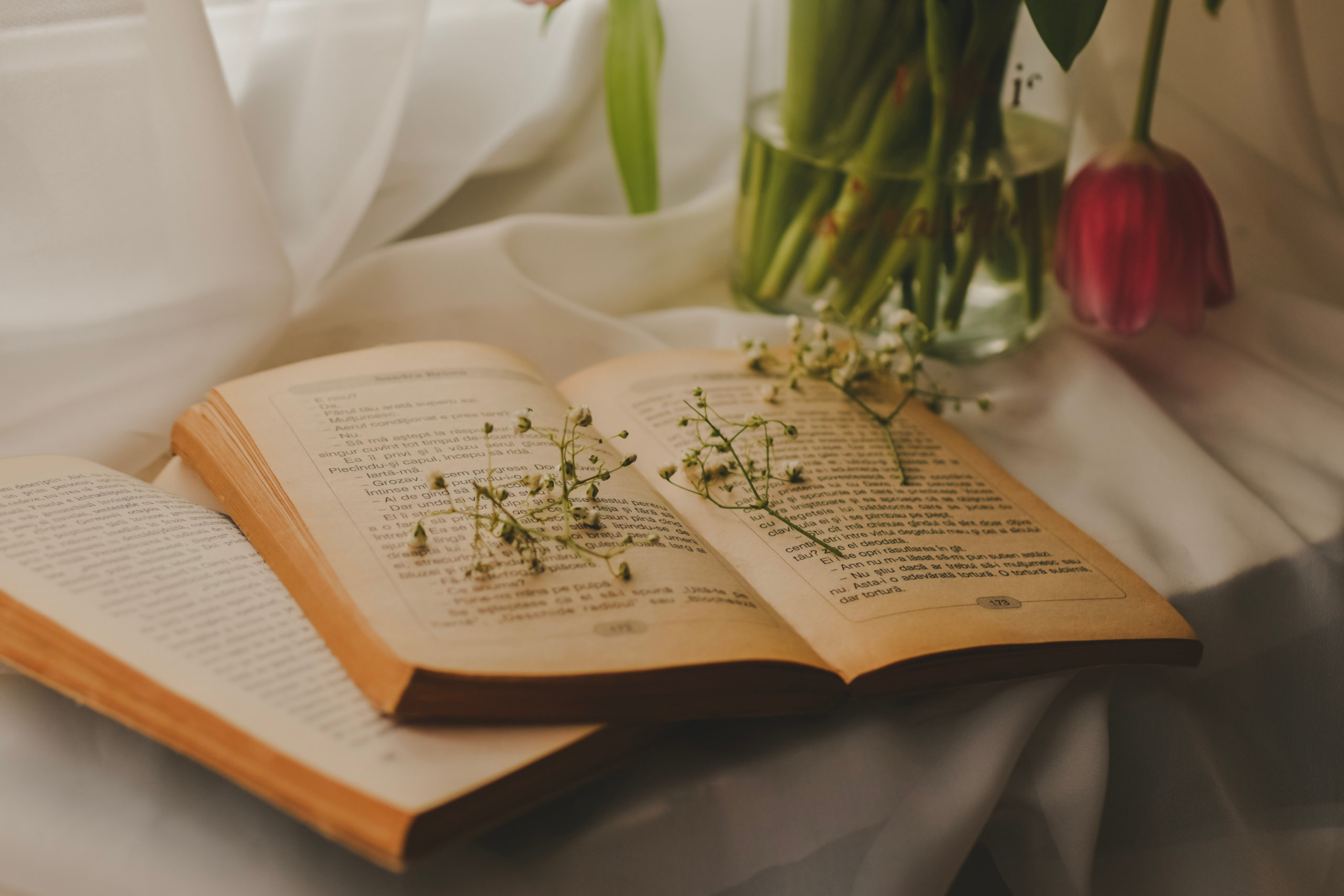 Old books and dried flowers