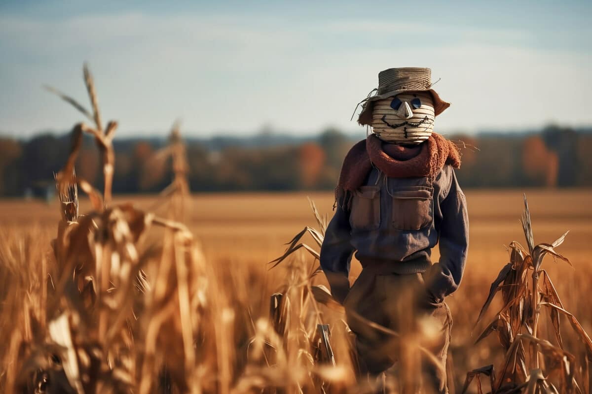 scarecrow in autumn field in daylight