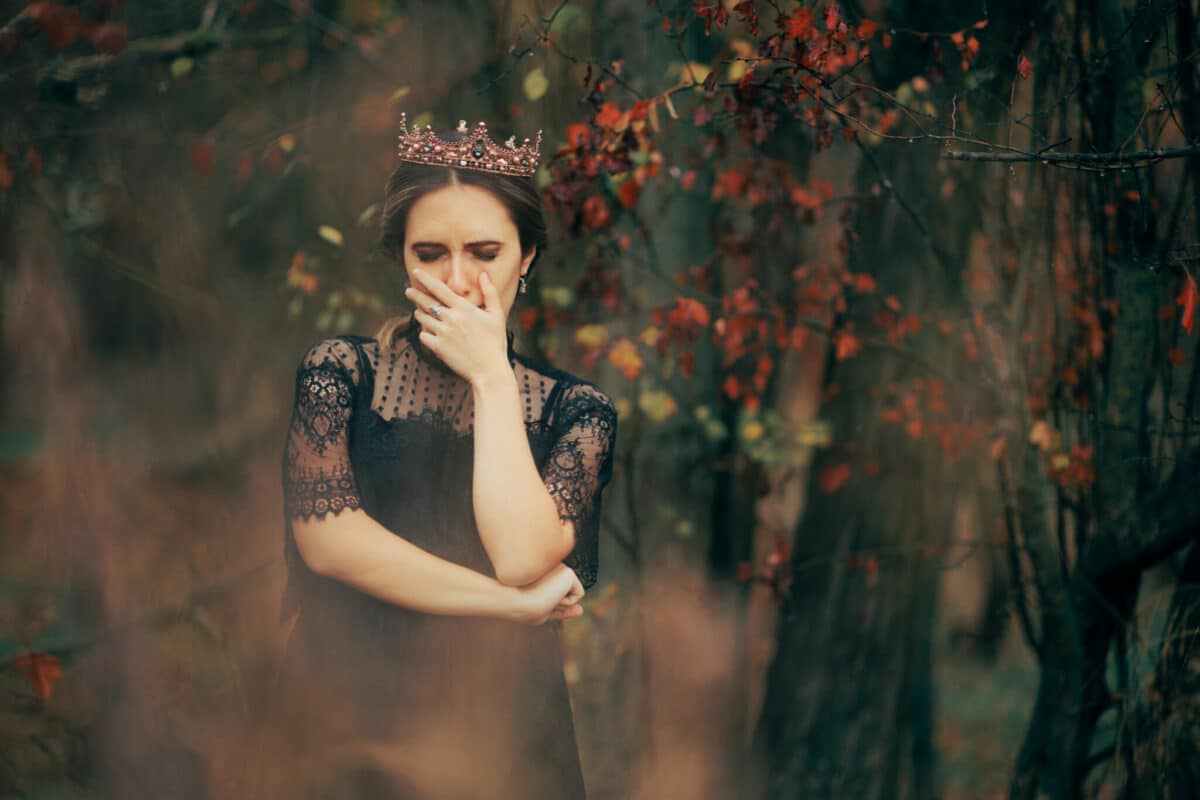 Unhappy Queen Crying in the Magical Forest.