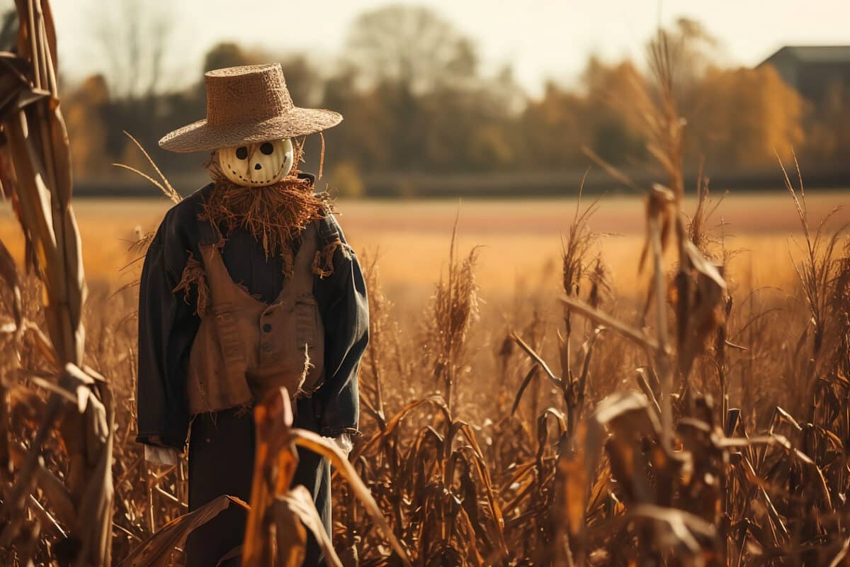 scarecrow in autumn field in daylight