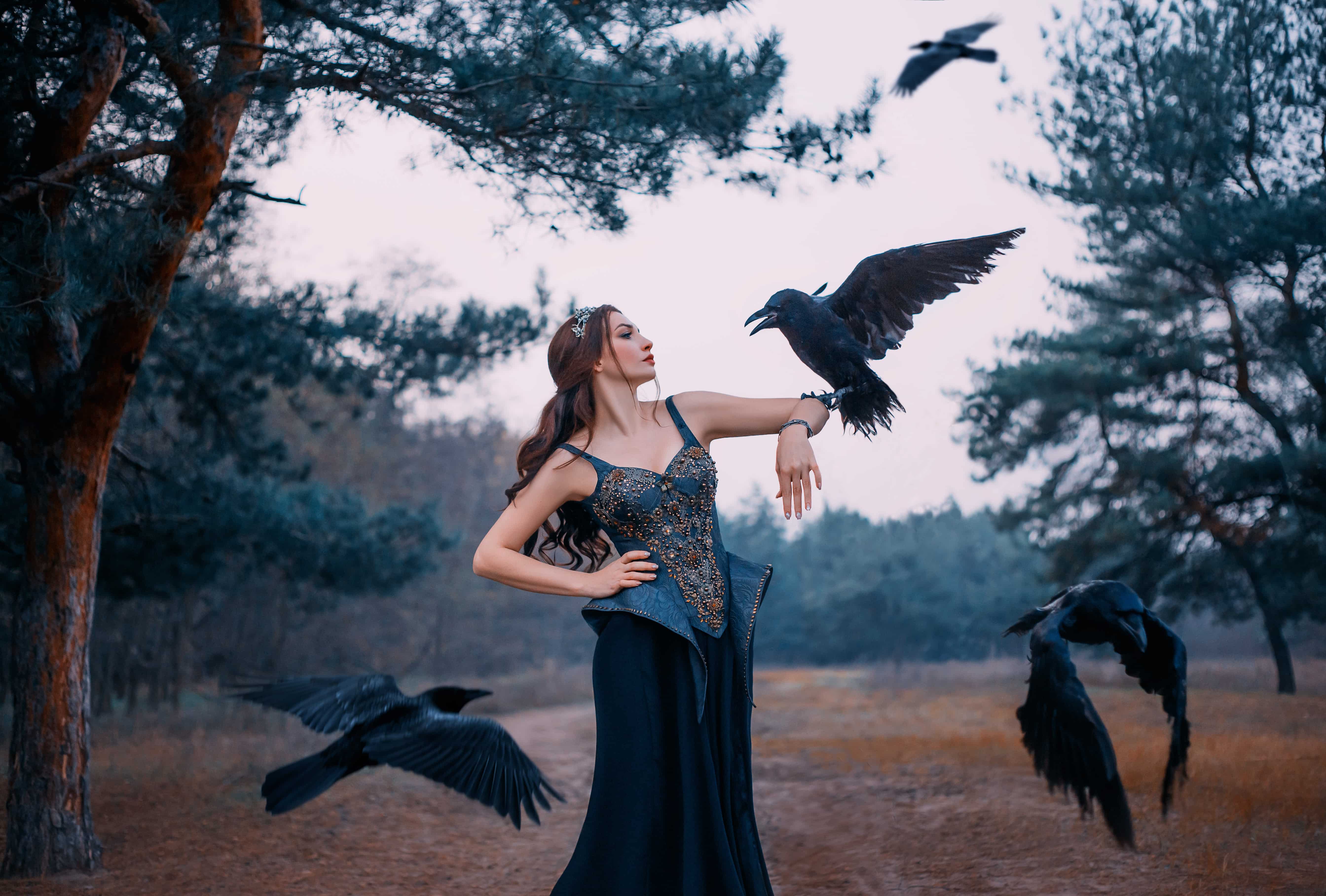 Beautiful woman with birds. 