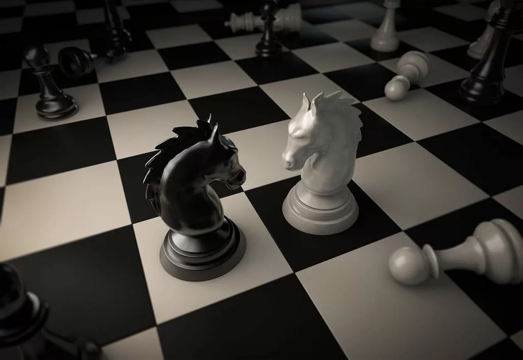 Chess battle, black and white horse