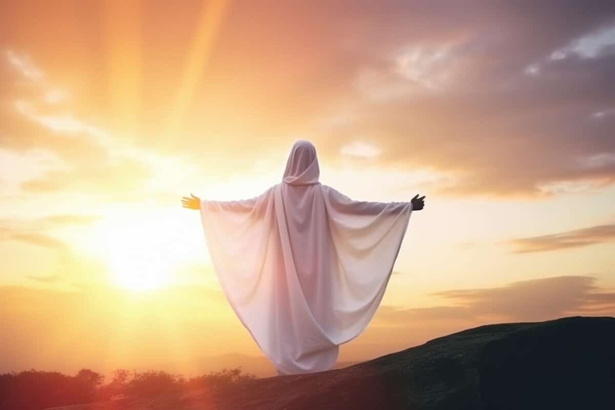 the resurrected Christ clothed in white on easter day