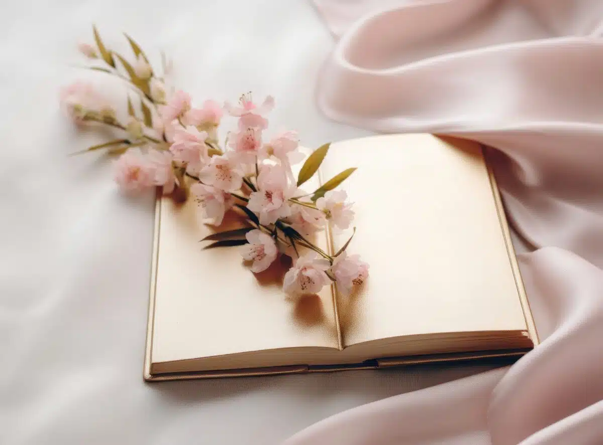 Empty book with flowers