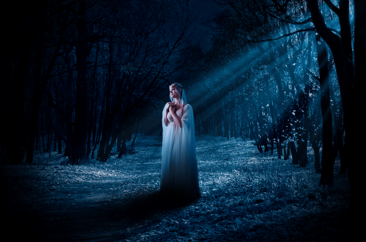 elven girl in night forest