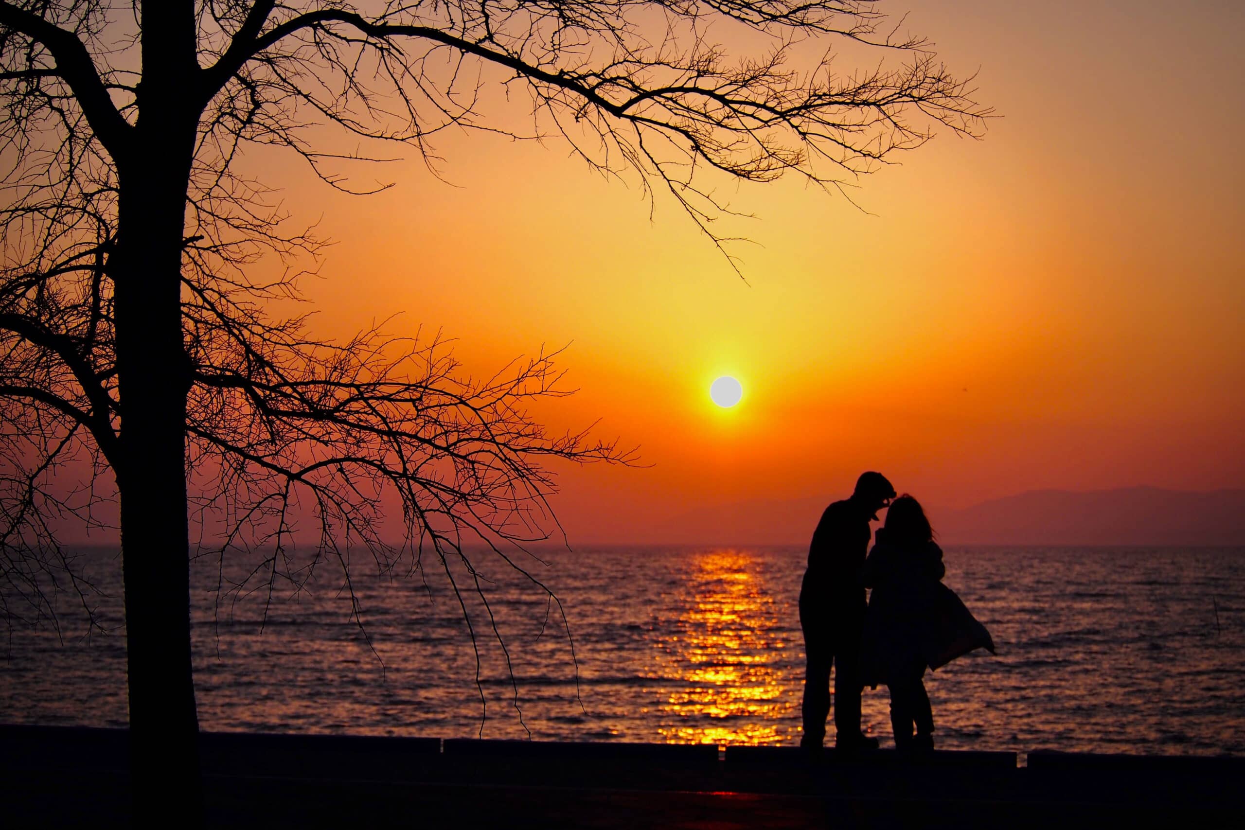 Couple at sunset, Shinji Lake, Japan