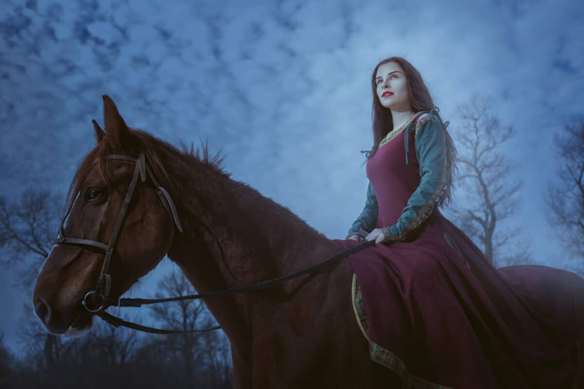 Magical woman on a horse.