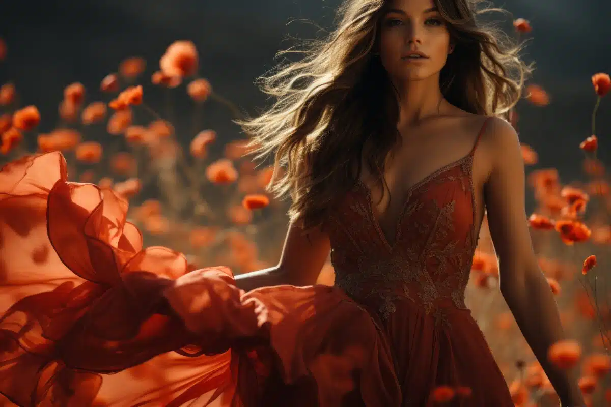 amidst a sea of radiant poppies, a lone woman stands, symbolizing strength, solitude, and nature's embrace