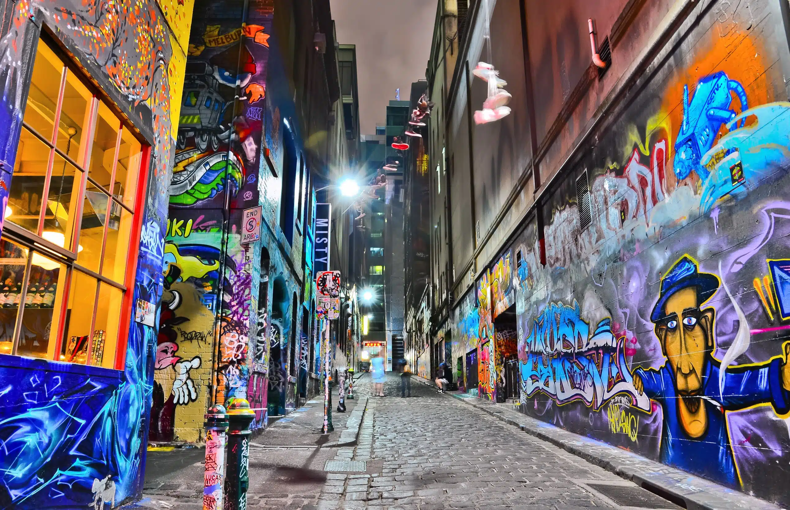 Colorful graffiti artwork at Hosier Lane in Melbourne.
