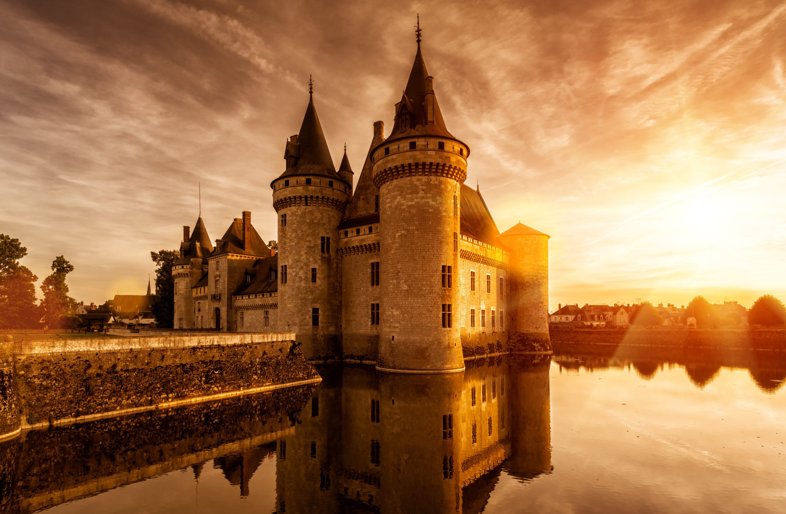 The chateau of Sully-sur-Loire at sunset, France