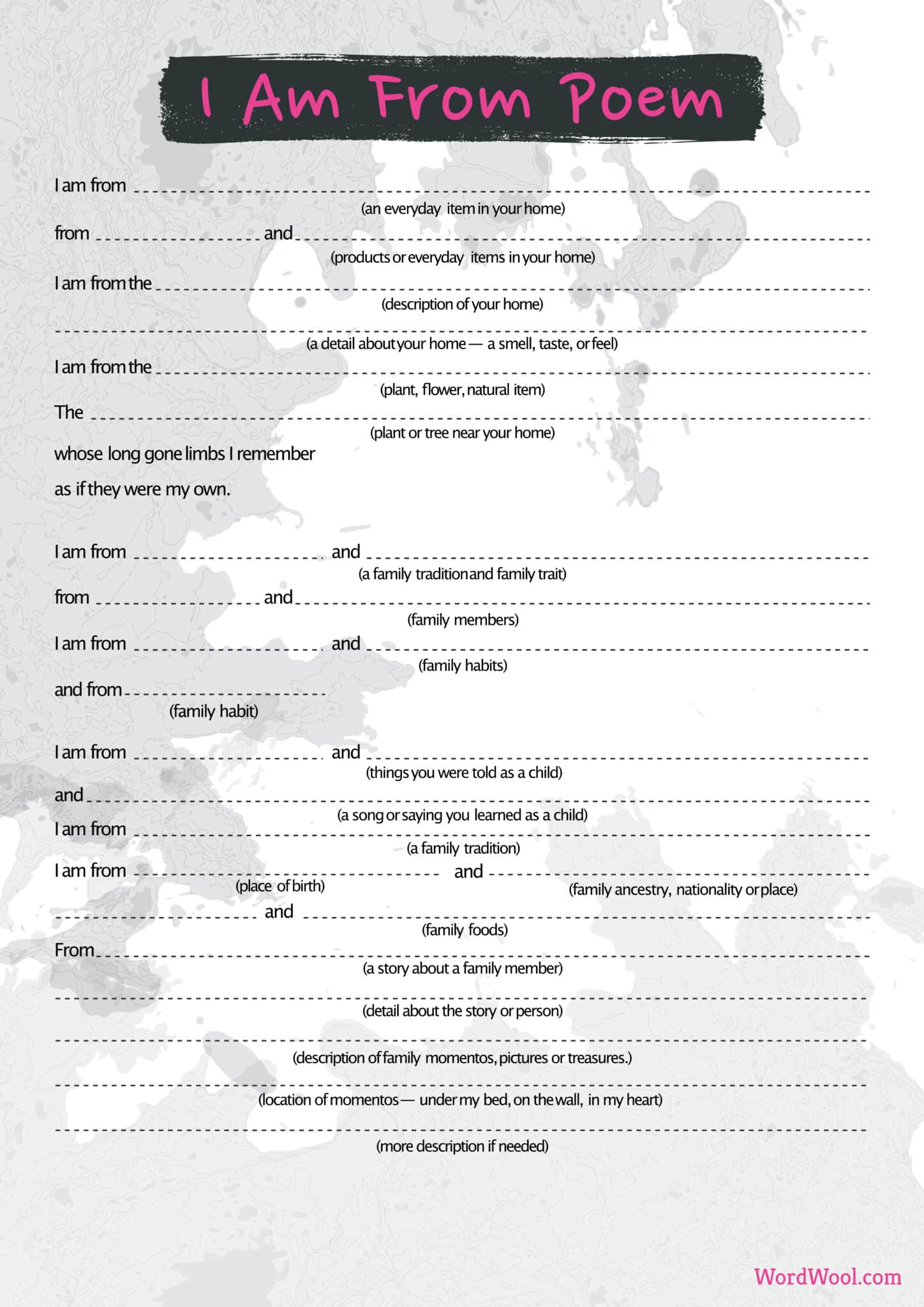 I Am From Poem Template For Free (PDF & JPEG)