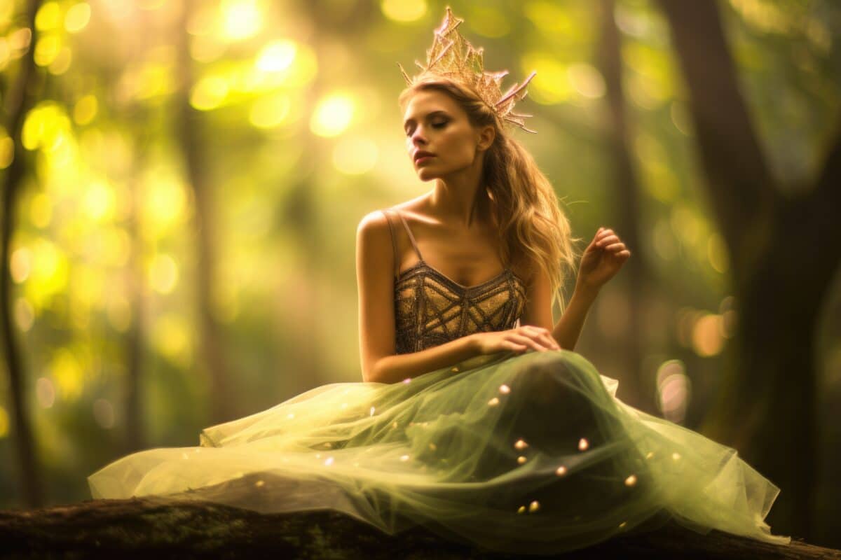 Portrait of a woman in a fairy outfit. Dreamy fairy tale photo. Generative AI