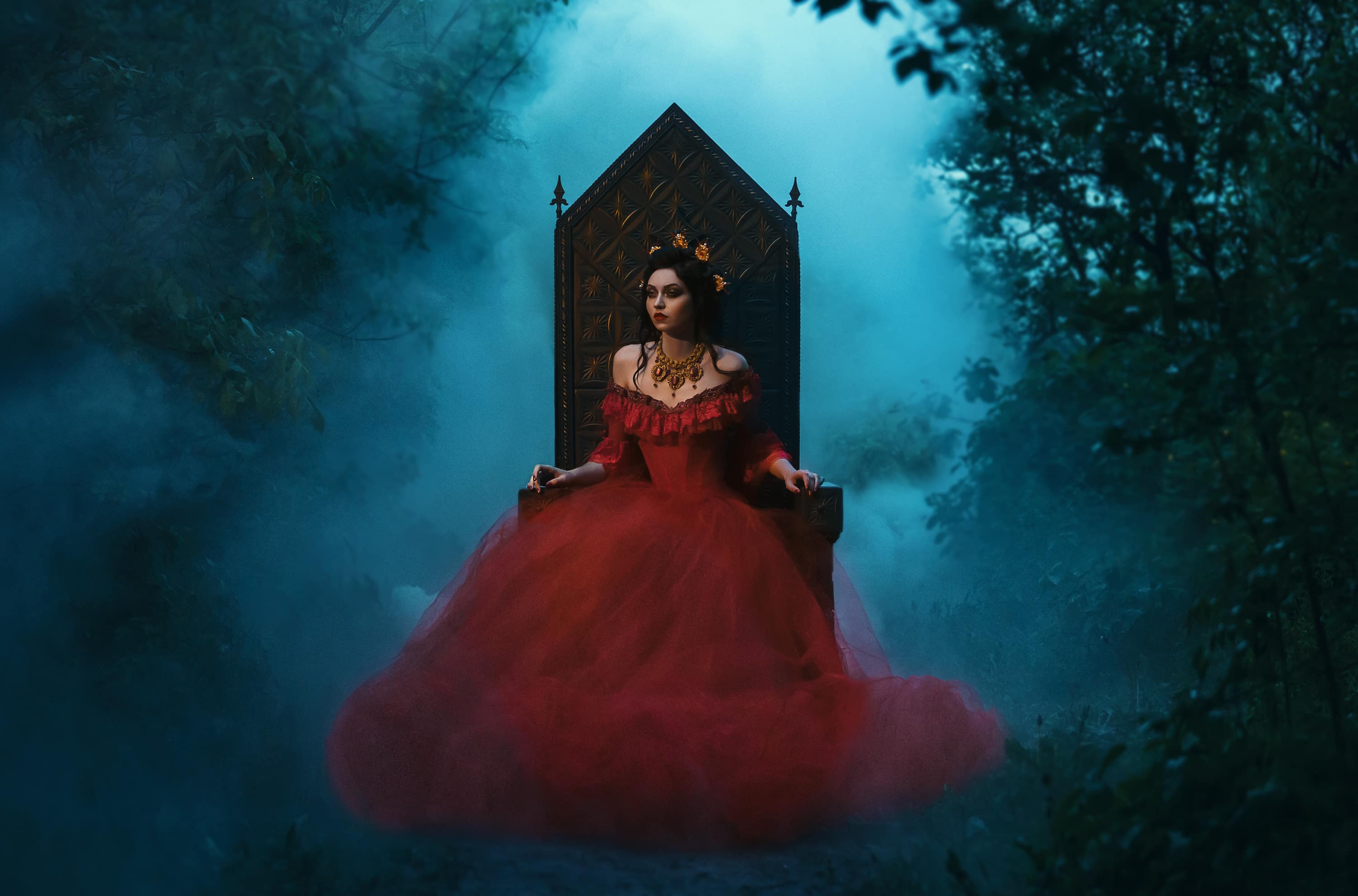 dark evil queen sitting on a luxurious throne,dark boho,  Prince
