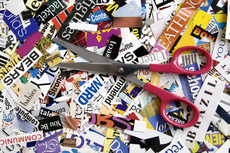 scissors and magazine clippings