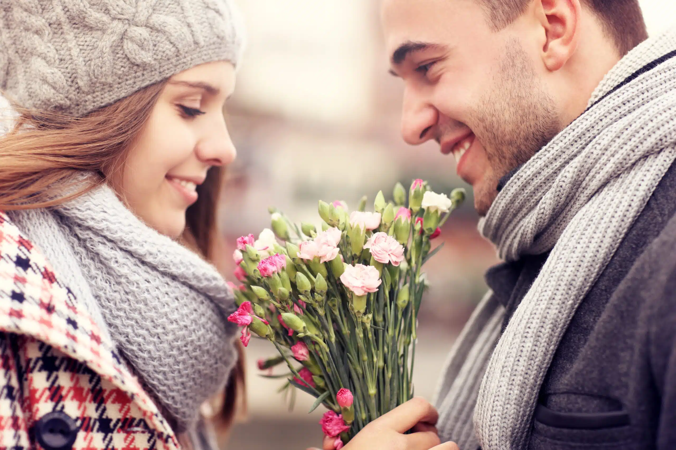 Romantic couple with flowers