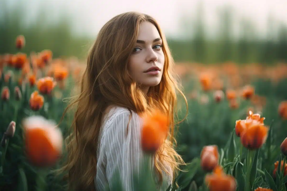 Shot Of A Young Woman Standing In A Field Of Tulips