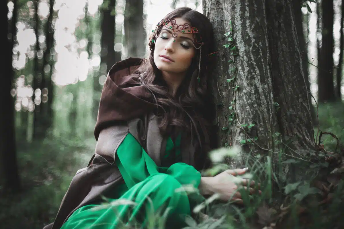 beautiful medieval girl in a forest