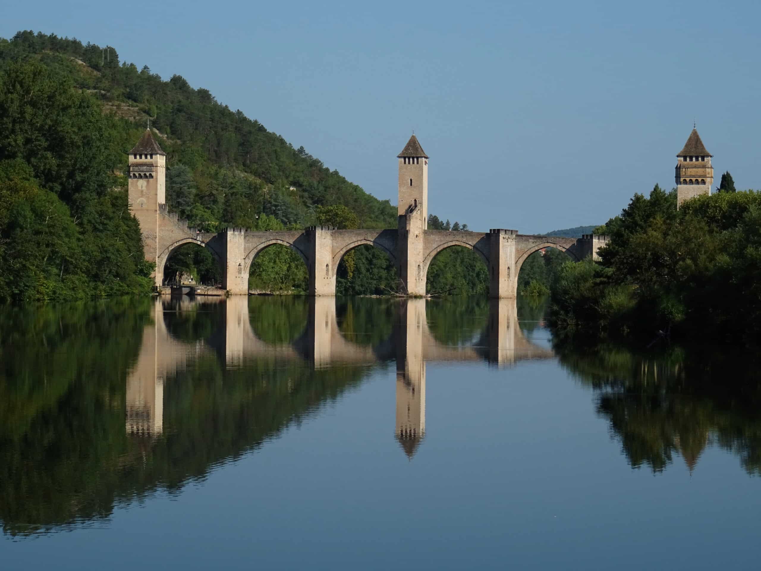 the Gothic Valentre Bridge (14th century) in France