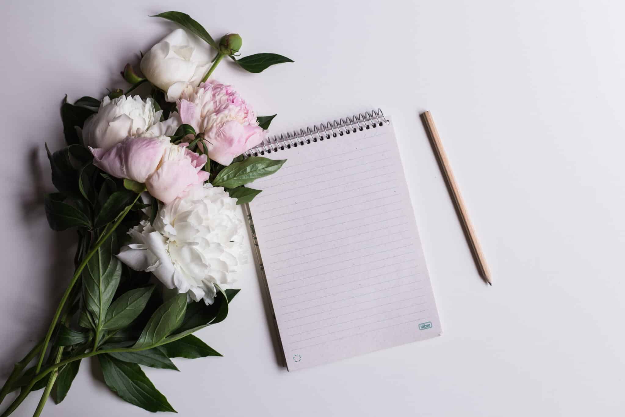 Notebook with bouquet peonies