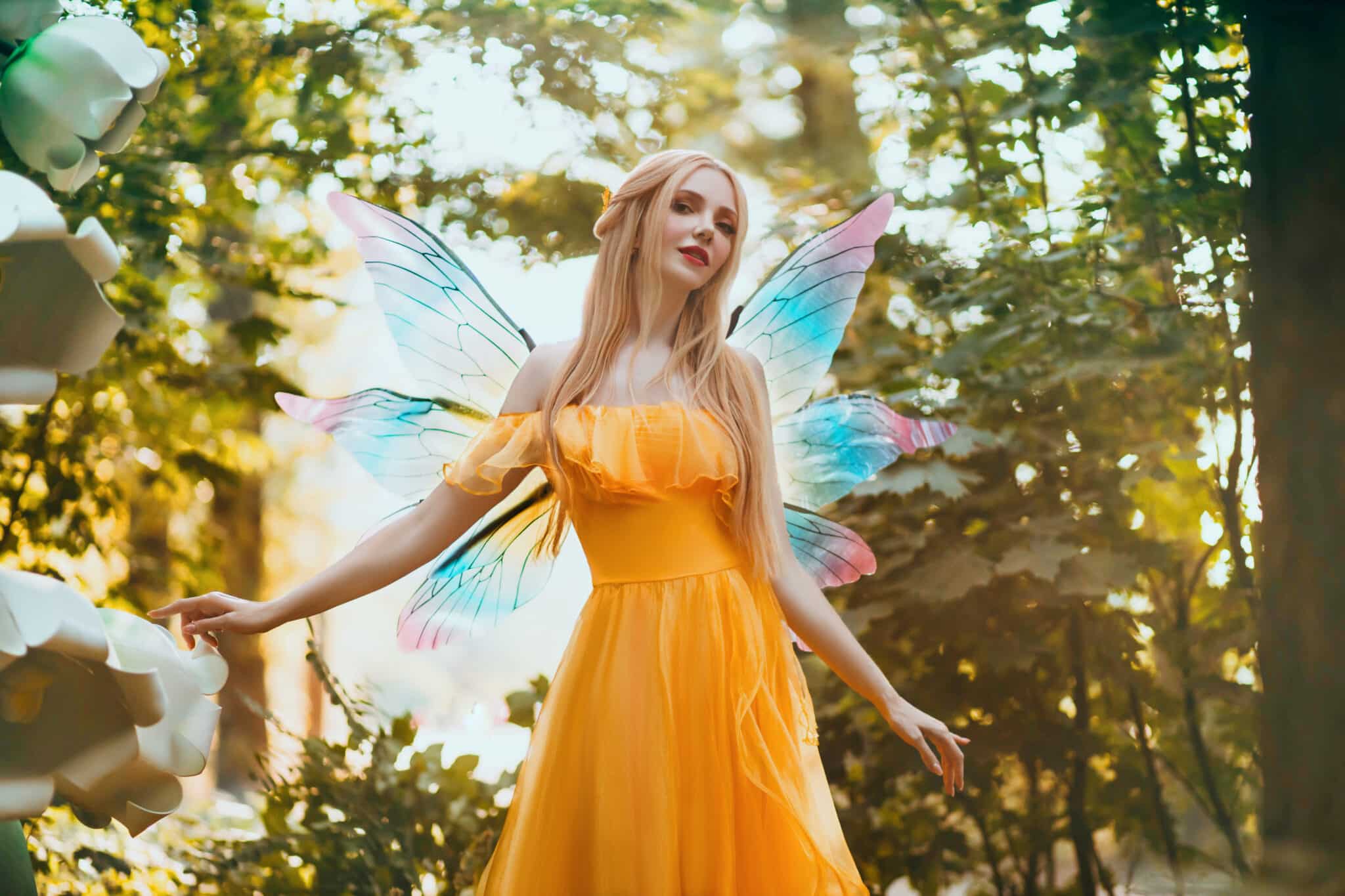 Portrait fantasy woman blonde forest fairy. 