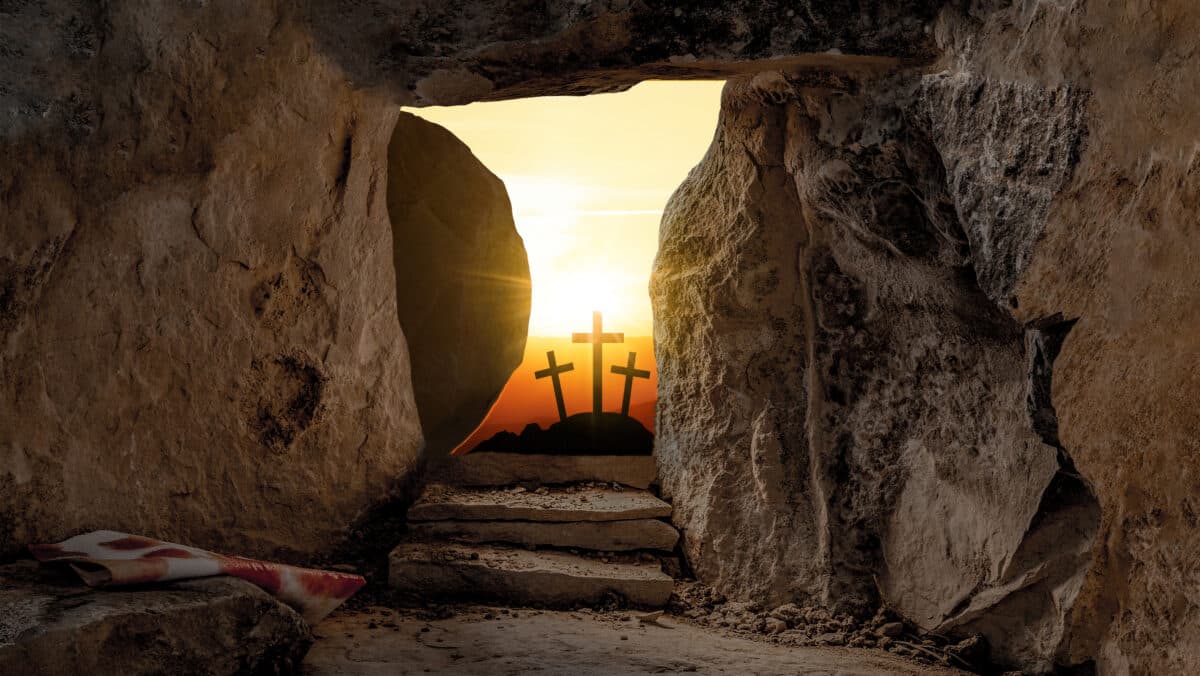 an open tomb that symbolizes the resurrection of Jesus Christ in Golgotha