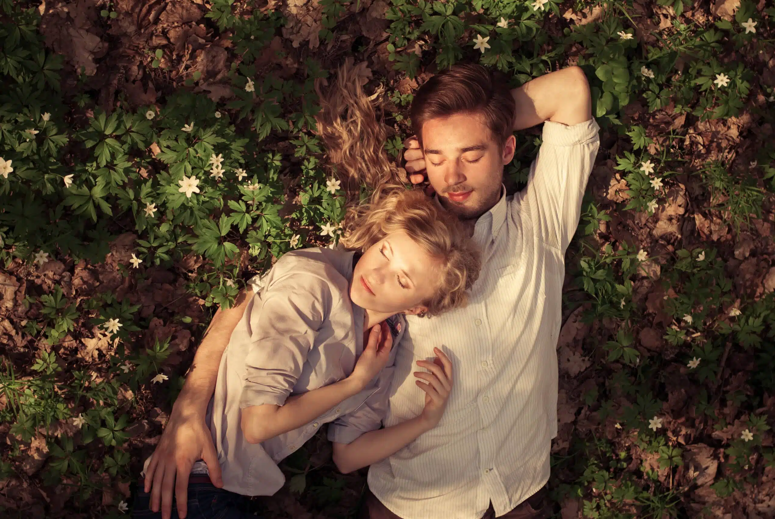 romantic picture of a loving couple in the spring park