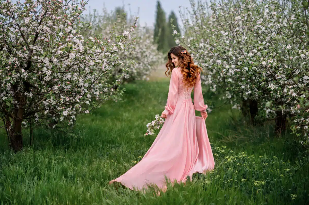 Pretty woman in a beautiful dress outdoor