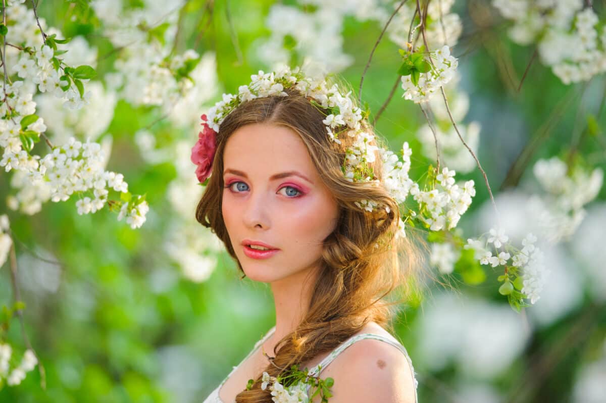 beautiful  woman in a spring garden