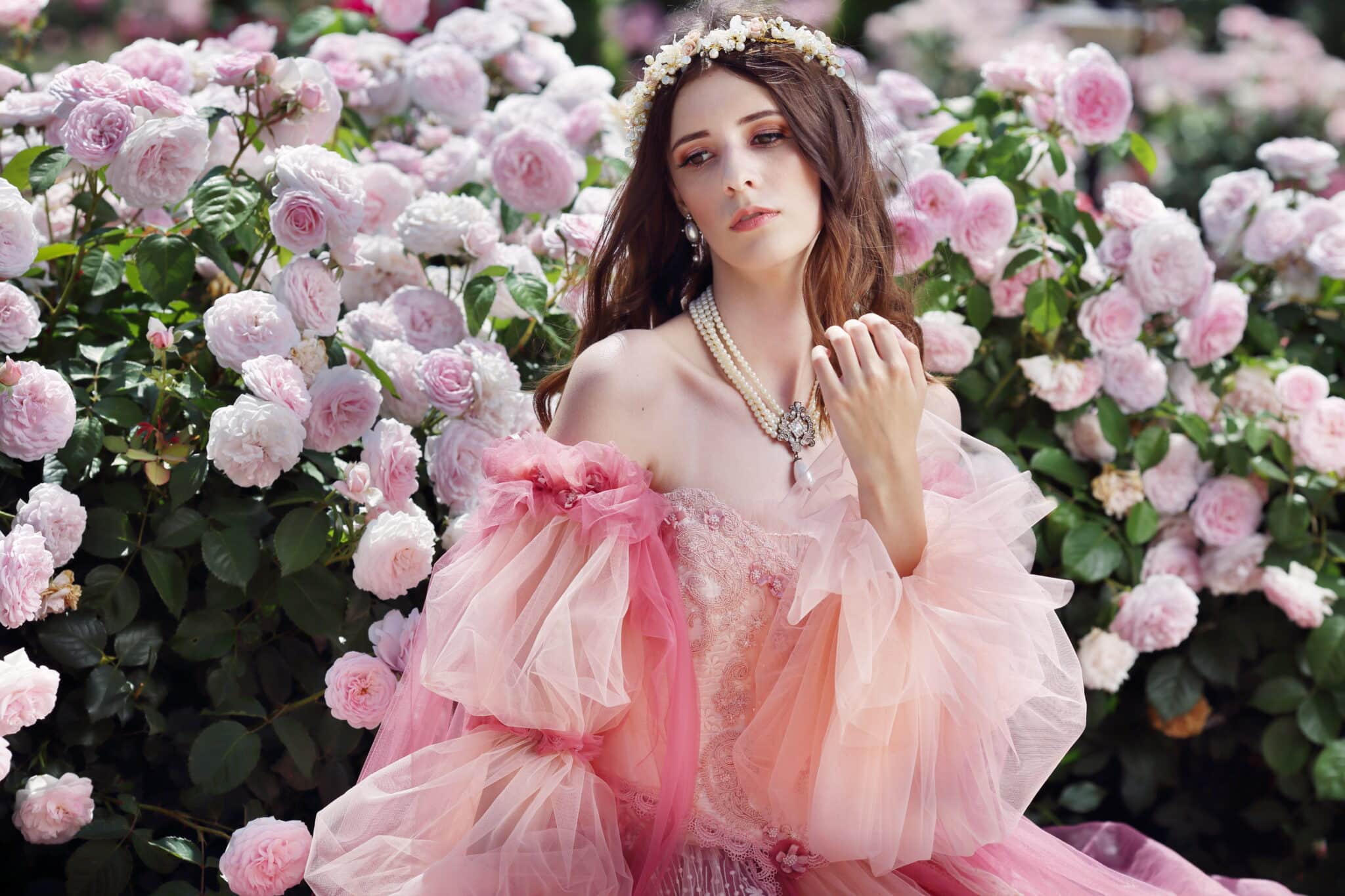 princess in a magic rose garden.