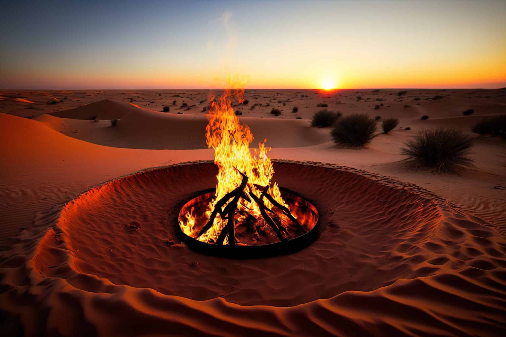Beautiful bonfire in the desert