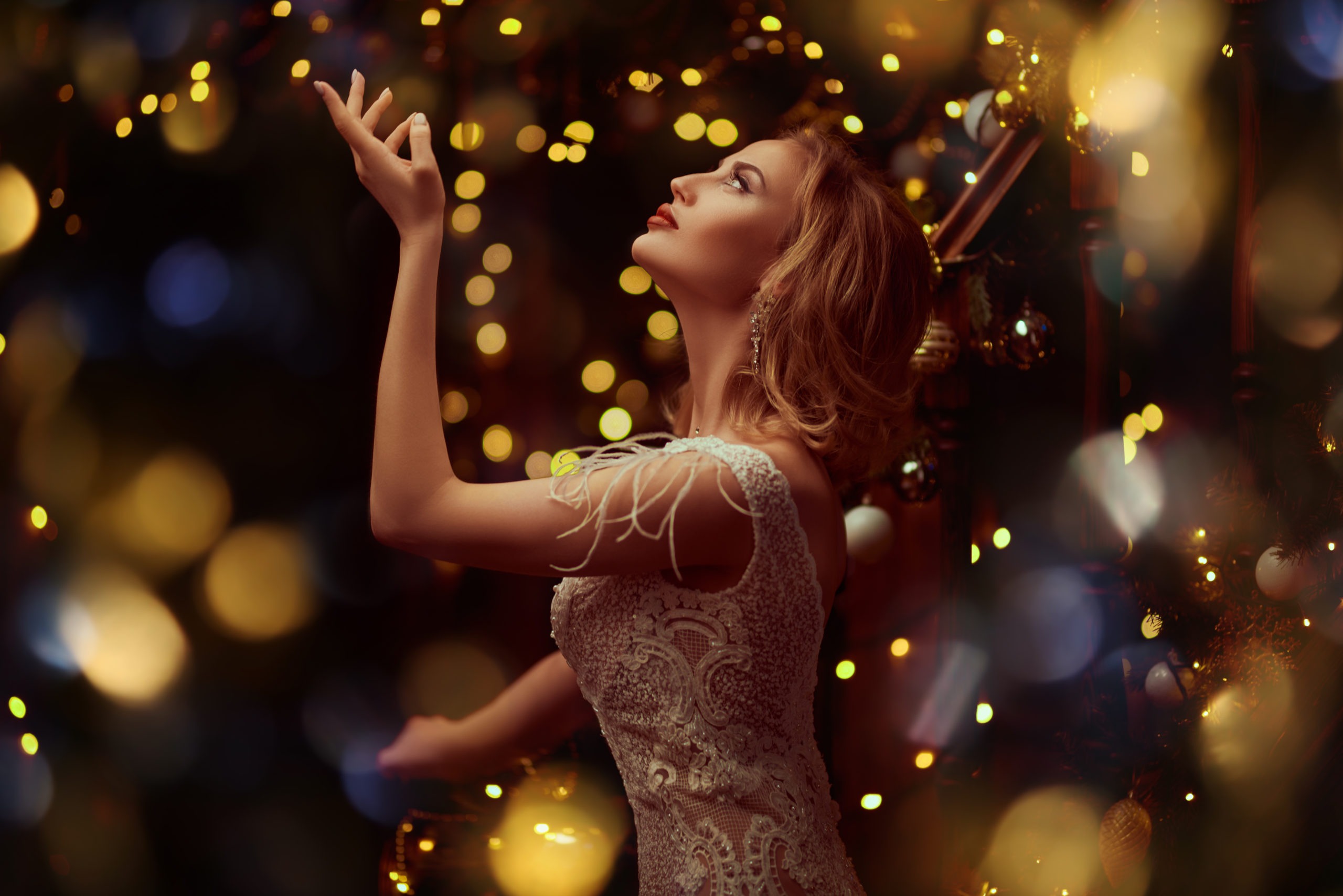 Beautiful woman surrounded with lights.