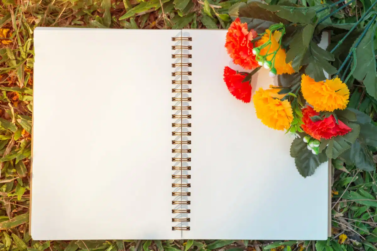 Notebook and flower