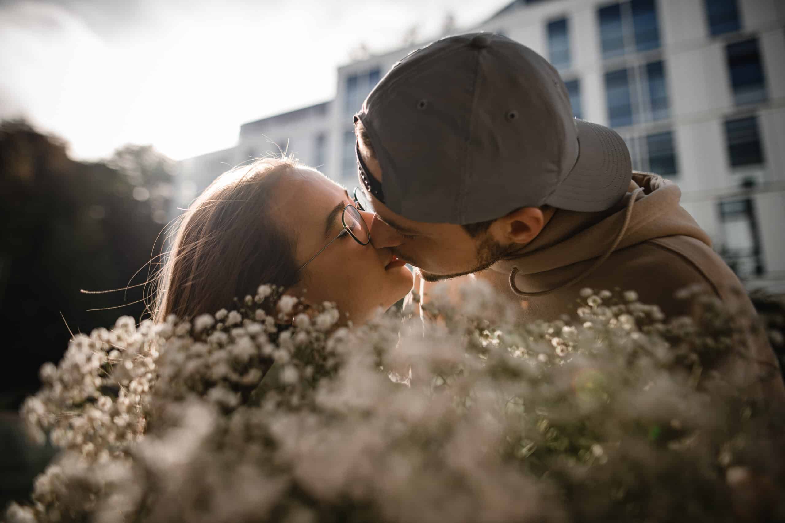 wonderful portrait of kissing young woman and man. 