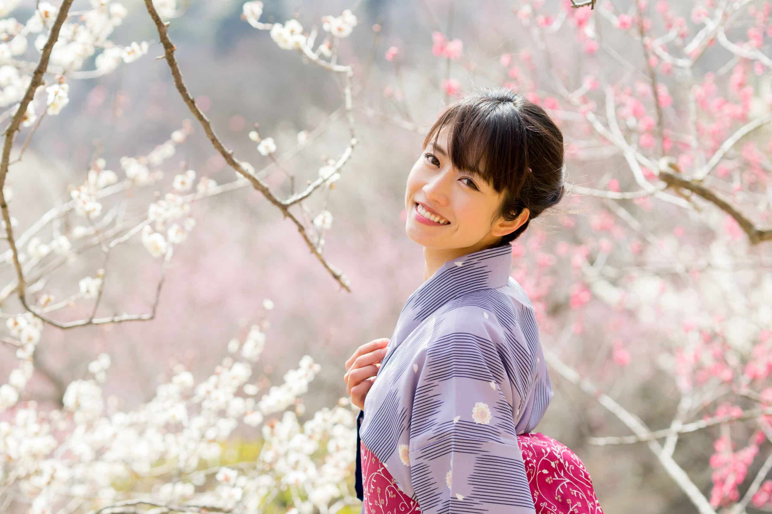 Beautiful Asian woman in traditional Japanese dress.