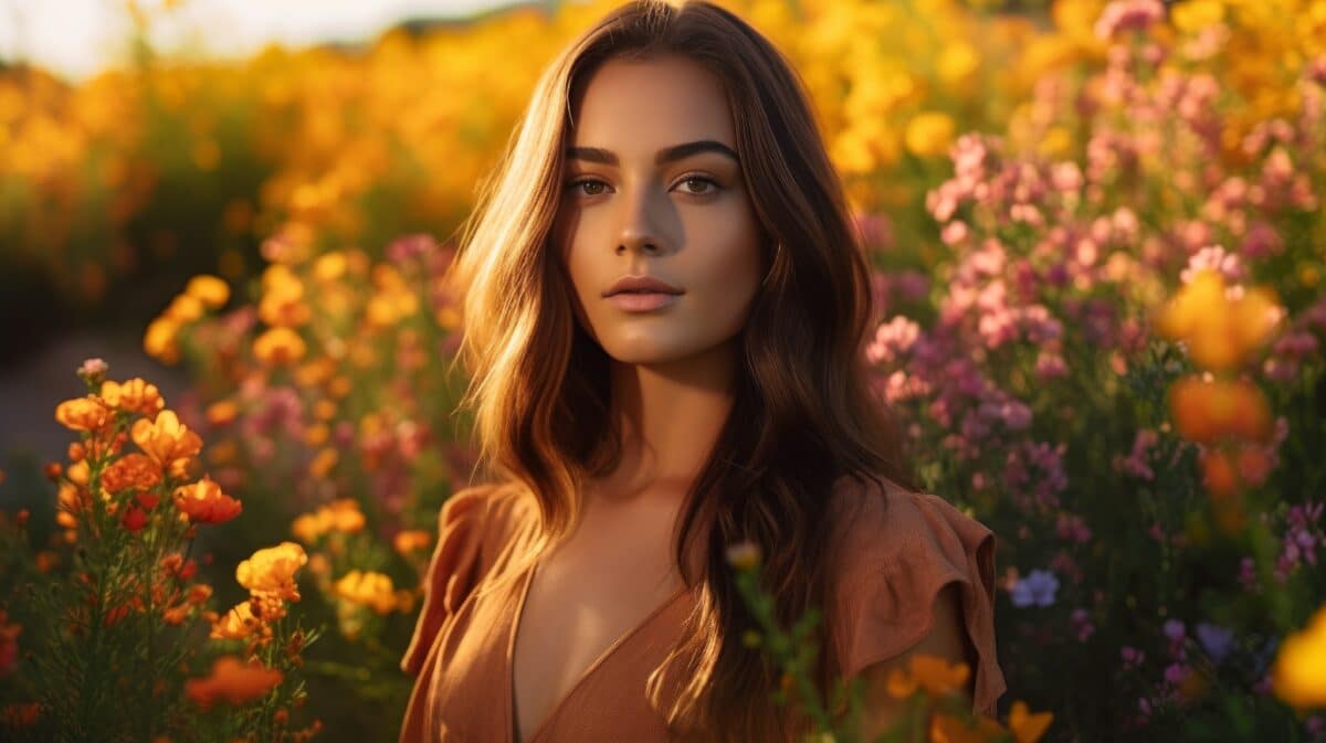A gorgeous woman in a flower field