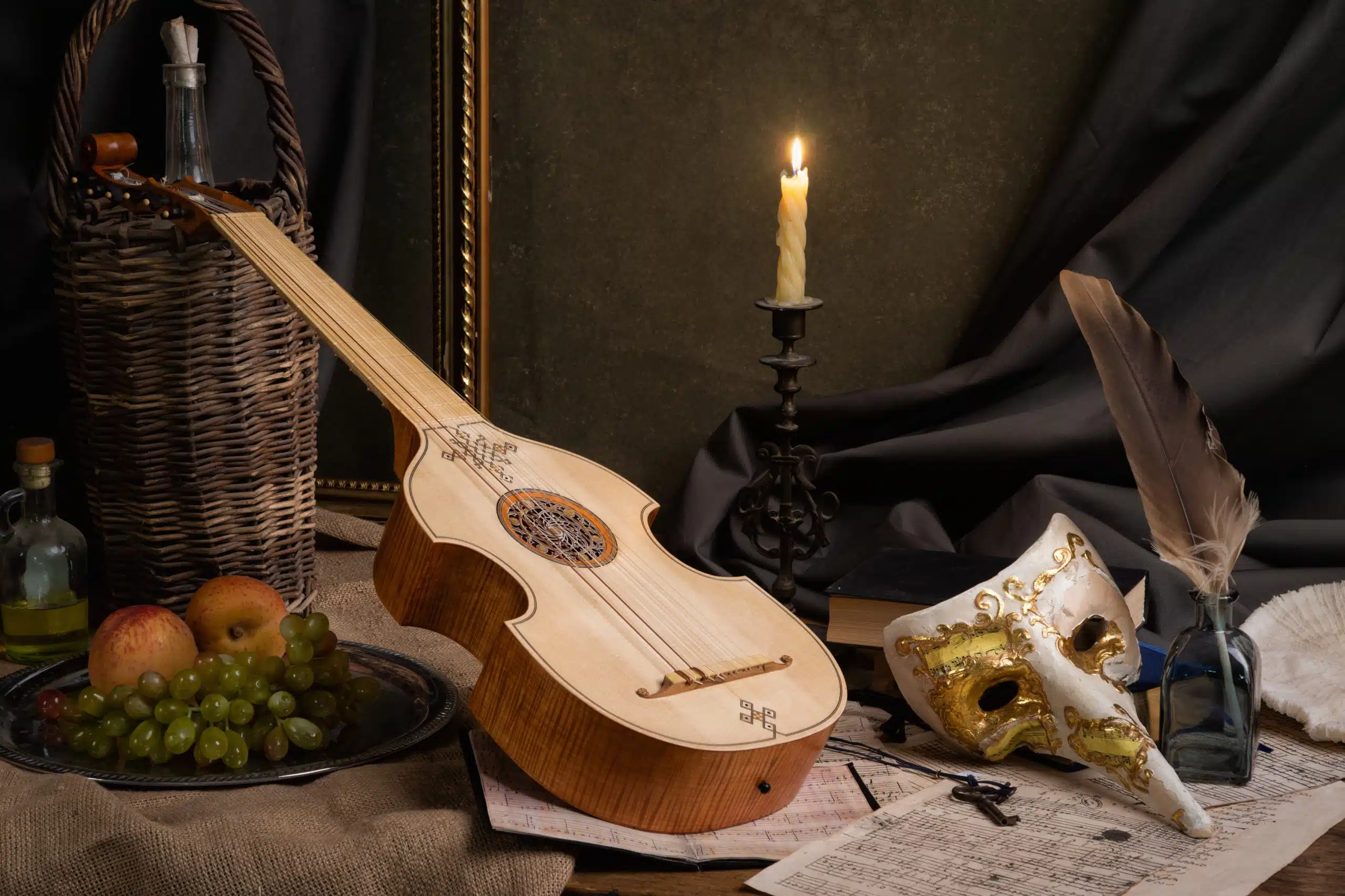 Musical still life in the Renaissance style with viola.