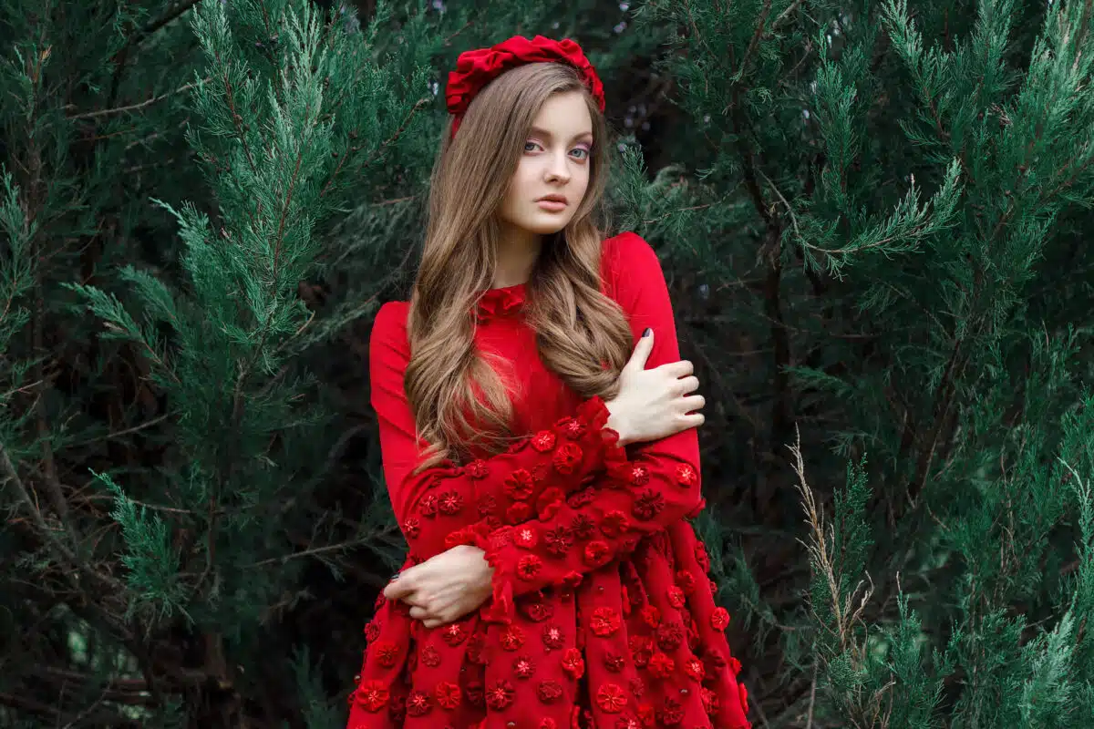 Portrait of a girl in red dress